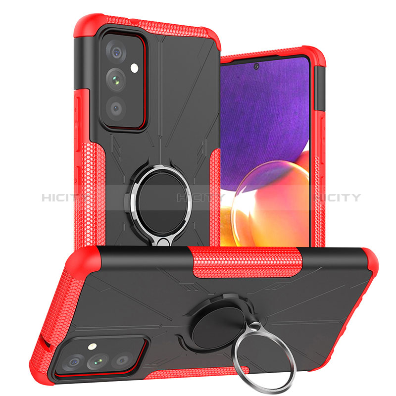 Silicone Matte Finish and Plastic Back Cover Case with Magnetic Finger Ring Stand J01X for Samsung Galaxy A82 5G Red