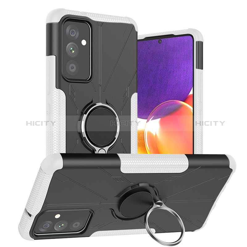 Silicone Matte Finish and Plastic Back Cover Case with Magnetic Finger Ring Stand J01X for Samsung Galaxy M34 5G