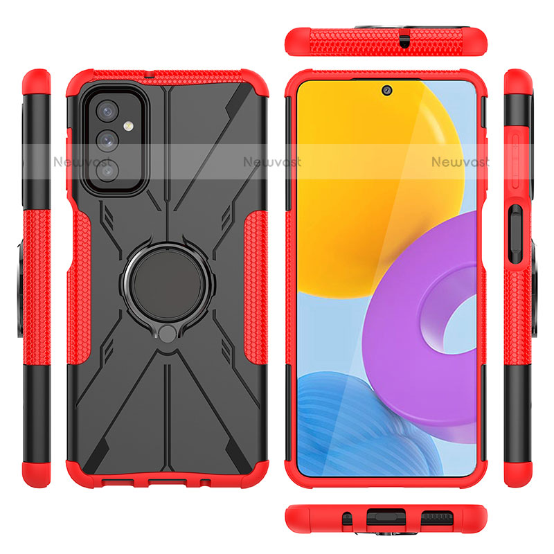 Silicone Matte Finish and Plastic Back Cover Case with Magnetic Finger Ring Stand J01X for Samsung Galaxy M52 5G