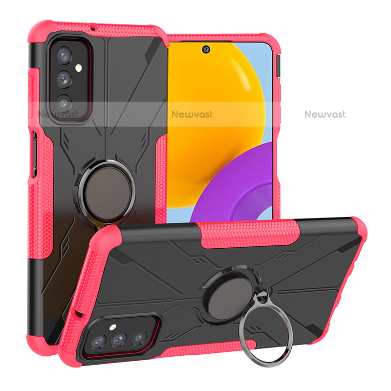 Silicone Matte Finish and Plastic Back Cover Case with Magnetic Finger Ring Stand J01X for Samsung Galaxy M52 5G