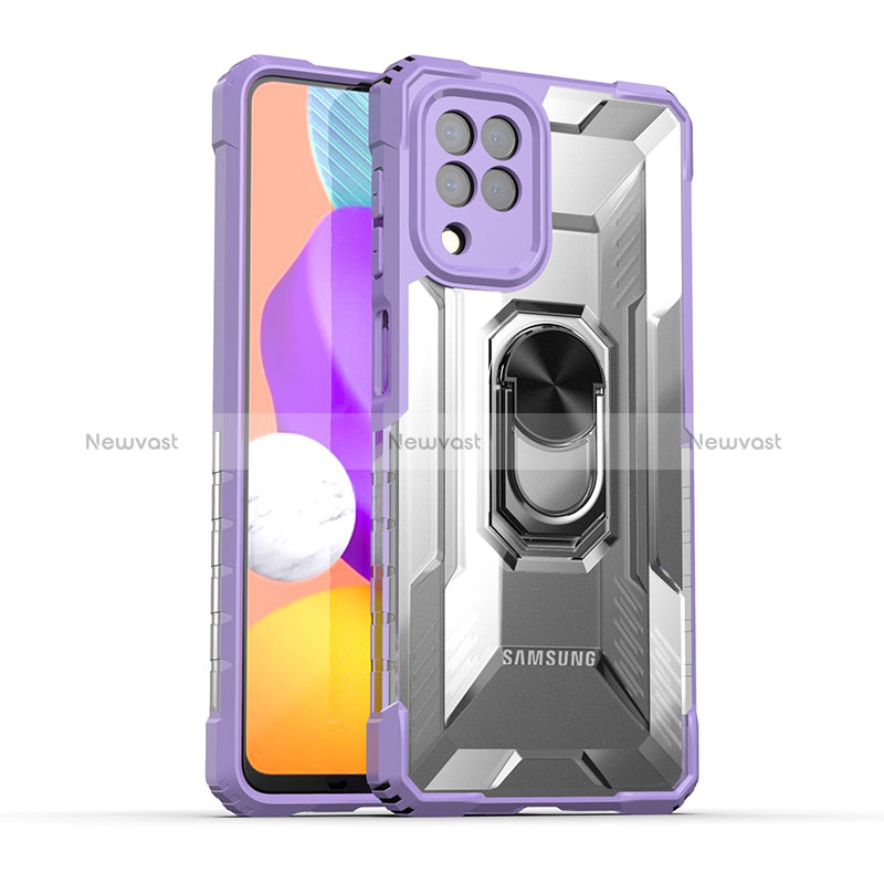 Silicone Matte Finish and Plastic Back Cover Case with Magnetic Finger Ring Stand J02S for Samsung Galaxy A22 4G