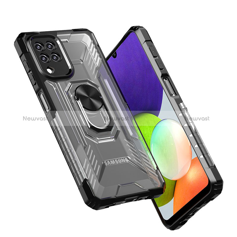 Silicone Matte Finish and Plastic Back Cover Case with Magnetic Finger Ring Stand J02S for Samsung Galaxy A22 4G