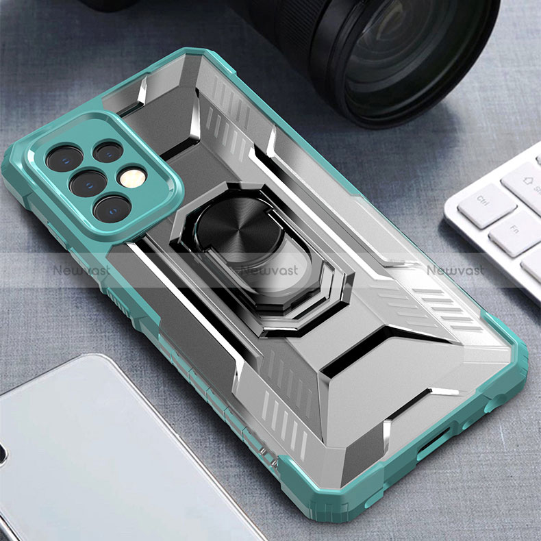 Silicone Matte Finish and Plastic Back Cover Case with Magnetic Finger Ring Stand J02S for Samsung Galaxy A52 4G