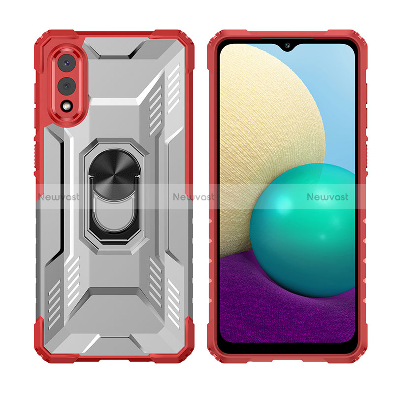 Silicone Matte Finish and Plastic Back Cover Case with Magnetic Finger Ring Stand J02S for Samsung Galaxy M02