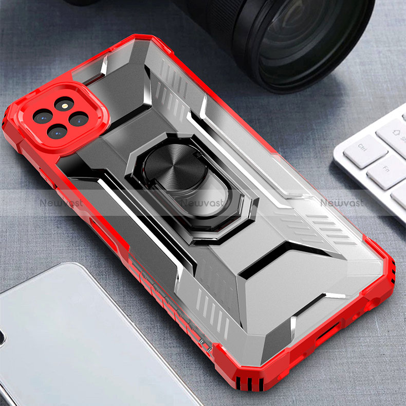 Silicone Matte Finish and Plastic Back Cover Case with Magnetic Finger Ring Stand J03S for Samsung Galaxy A22 5G