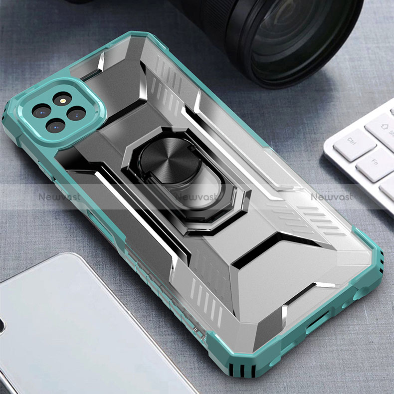 Silicone Matte Finish and Plastic Back Cover Case with Magnetic Finger Ring Stand J03S for Samsung Galaxy A22s 5G