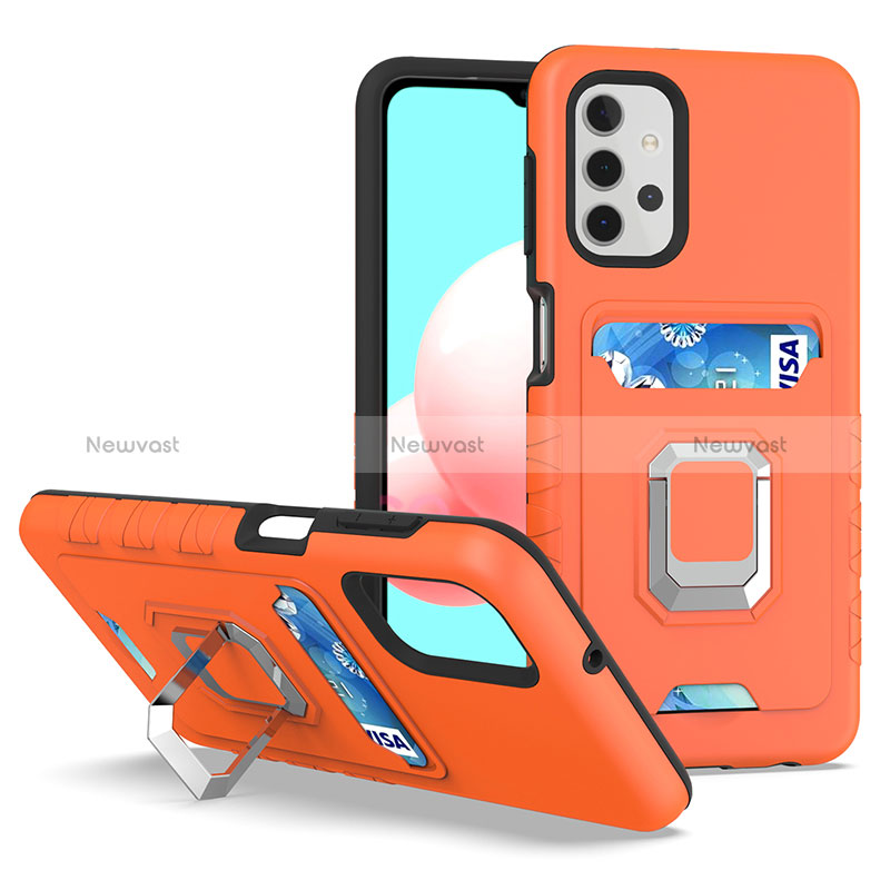 Silicone Matte Finish and Plastic Back Cover Case with Magnetic Finger Ring Stand J03S for Samsung Galaxy A32 4G