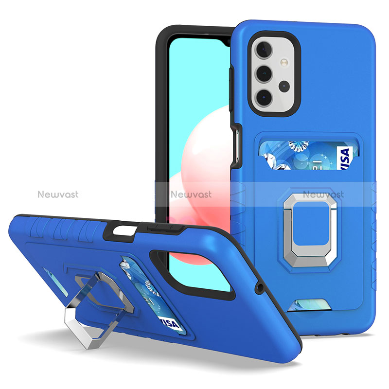 Silicone Matte Finish and Plastic Back Cover Case with Magnetic Finger Ring Stand J03S for Samsung Galaxy A32 5G