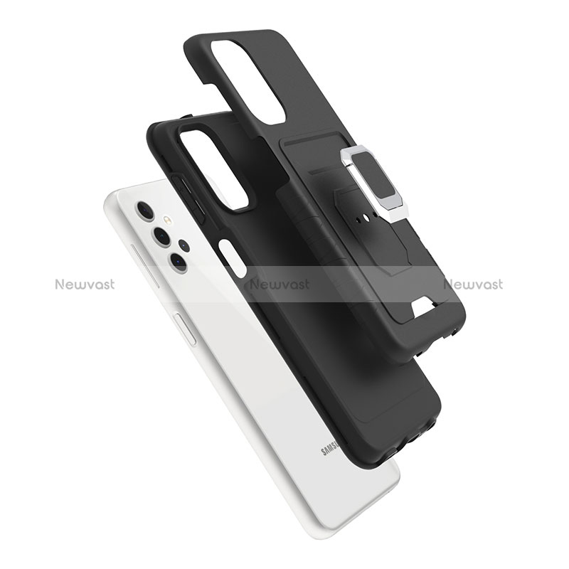 Silicone Matte Finish and Plastic Back Cover Case with Magnetic Finger Ring Stand J03S for Samsung Galaxy A32 5G