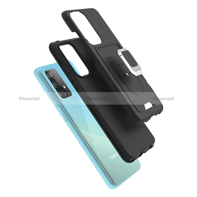 Silicone Matte Finish and Plastic Back Cover Case with Magnetic Finger Ring Stand J03S for Samsung Galaxy A52 5G