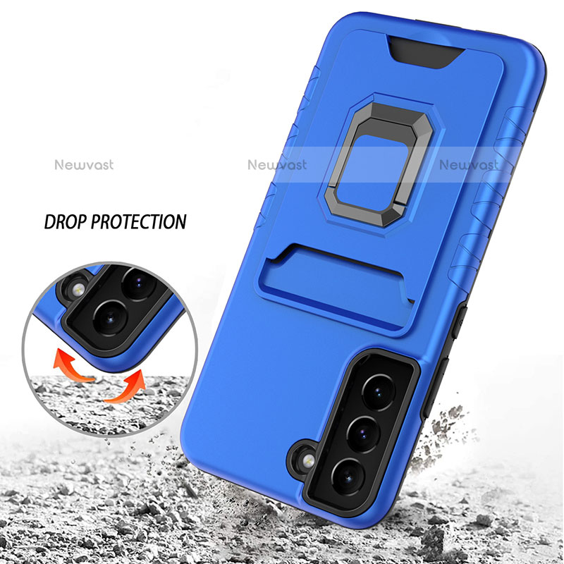 Silicone Matte Finish and Plastic Back Cover Case with Magnetic Finger Ring Stand J03S for Samsung Galaxy S23 Plus 5G