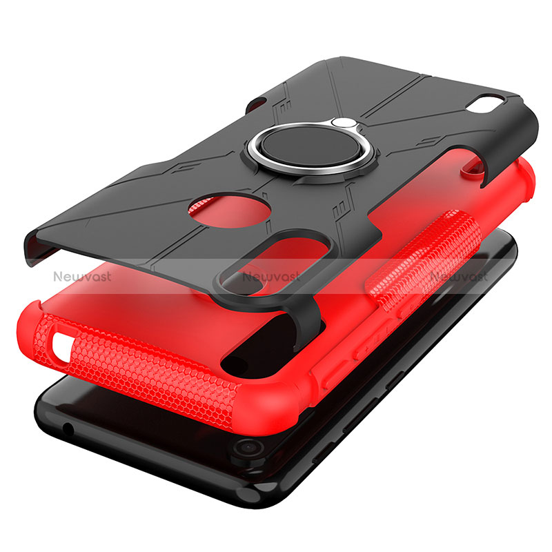 Silicone Matte Finish and Plastic Back Cover Case with Magnetic Finger Ring Stand JX1 for Motorola Moto E7 Power