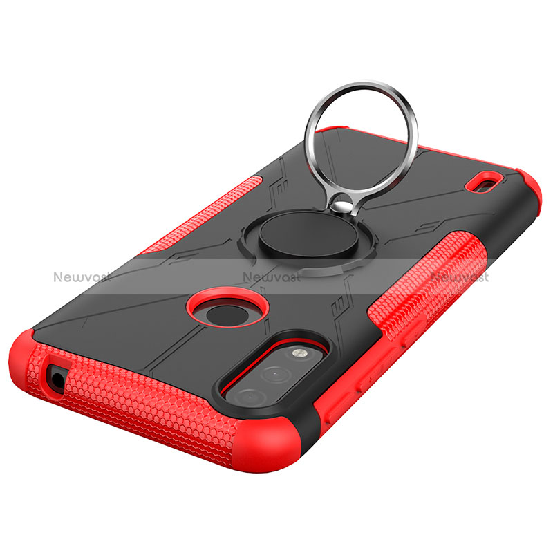 Silicone Matte Finish and Plastic Back Cover Case with Magnetic Finger Ring Stand JX1 for Motorola Moto E7 Power