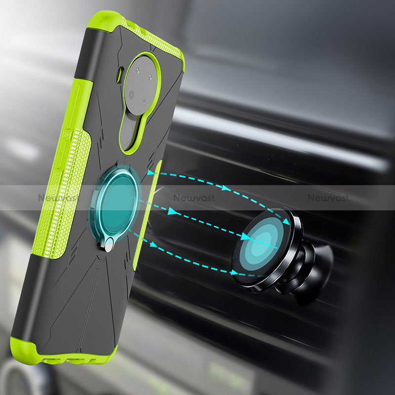 Silicone Matte Finish and Plastic Back Cover Case with Magnetic Finger Ring Stand JX1 for Nokia 5.4