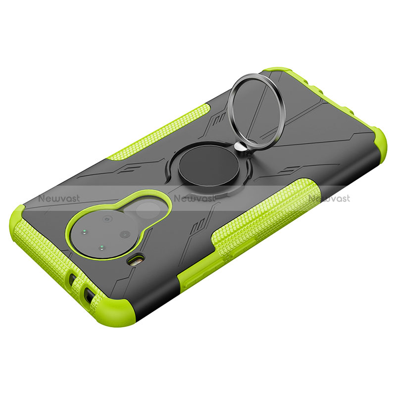 Silicone Matte Finish and Plastic Back Cover Case with Magnetic Finger Ring Stand JX1 for Nokia 5.4