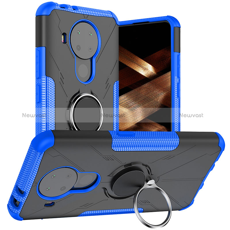 Silicone Matte Finish and Plastic Back Cover Case with Magnetic Finger Ring Stand JX1 for Nokia 5.4