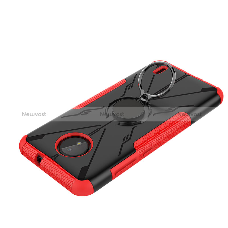 Silicone Matte Finish and Plastic Back Cover Case with Magnetic Finger Ring Stand JX1 for Nokia C10