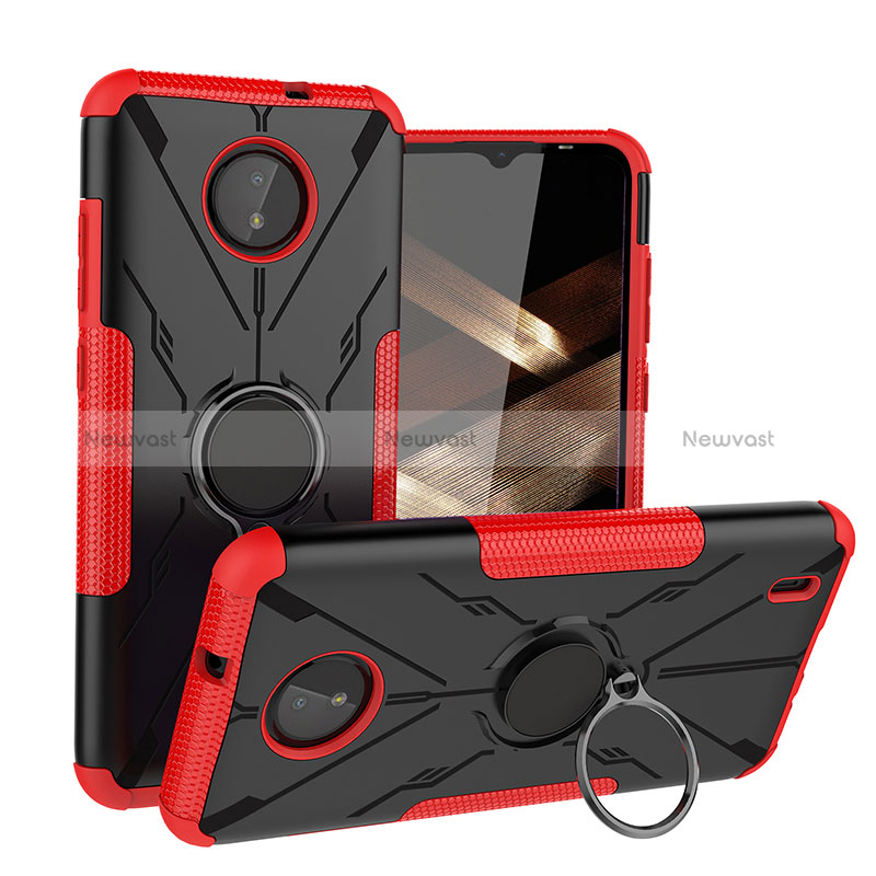 Silicone Matte Finish and Plastic Back Cover Case with Magnetic Finger Ring Stand JX1 for Nokia C10