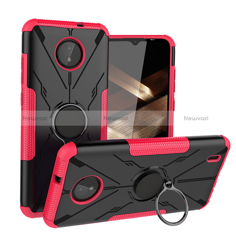 Silicone Matte Finish and Plastic Back Cover Case with Magnetic Finger Ring Stand JX1 for Nokia C10