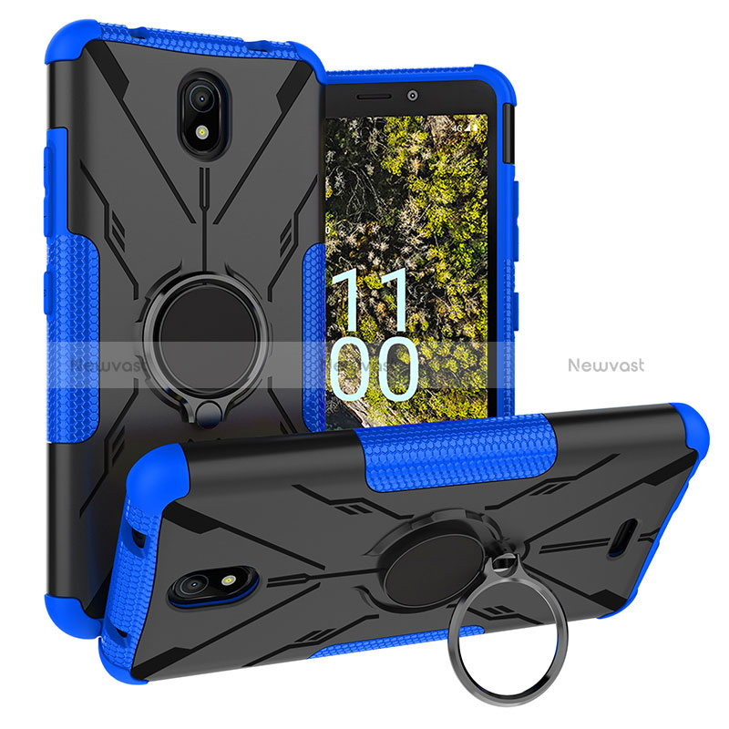 Silicone Matte Finish and Plastic Back Cover Case with Magnetic Finger Ring Stand JX1 for Nokia C100