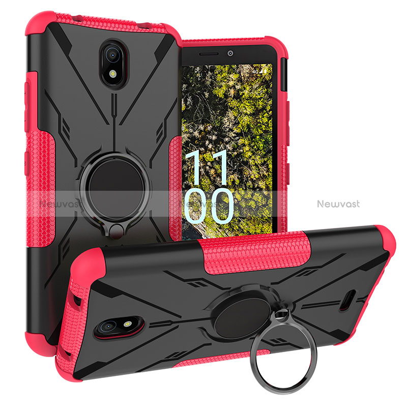 Silicone Matte Finish and Plastic Back Cover Case with Magnetic Finger Ring Stand JX1 for Nokia C100