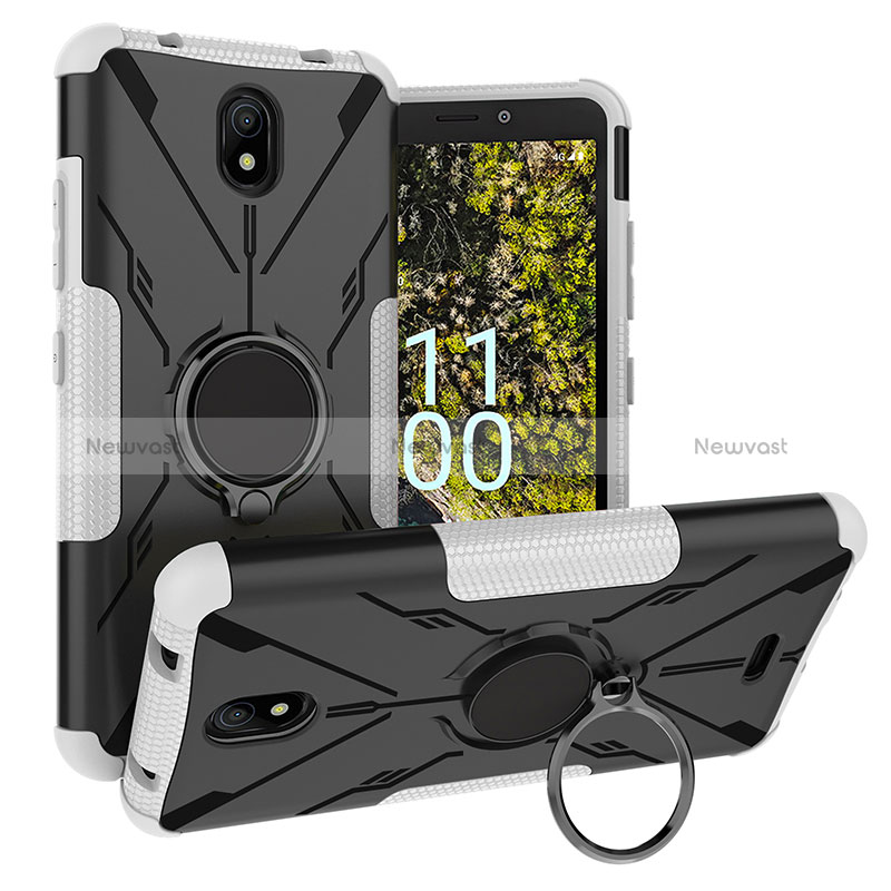 Silicone Matte Finish and Plastic Back Cover Case with Magnetic Finger Ring Stand JX1 for Nokia C100