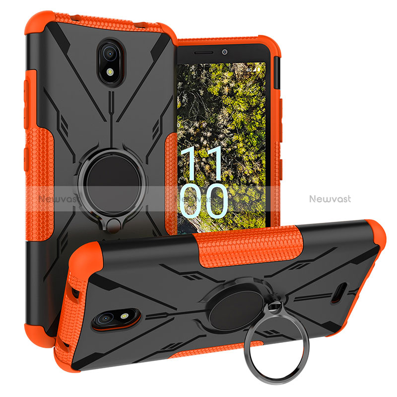 Silicone Matte Finish and Plastic Back Cover Case with Magnetic Finger Ring Stand JX1 for Nokia C100