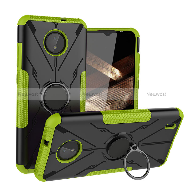 Silicone Matte Finish and Plastic Back Cover Case with Magnetic Finger Ring Stand JX1 for Nokia C20