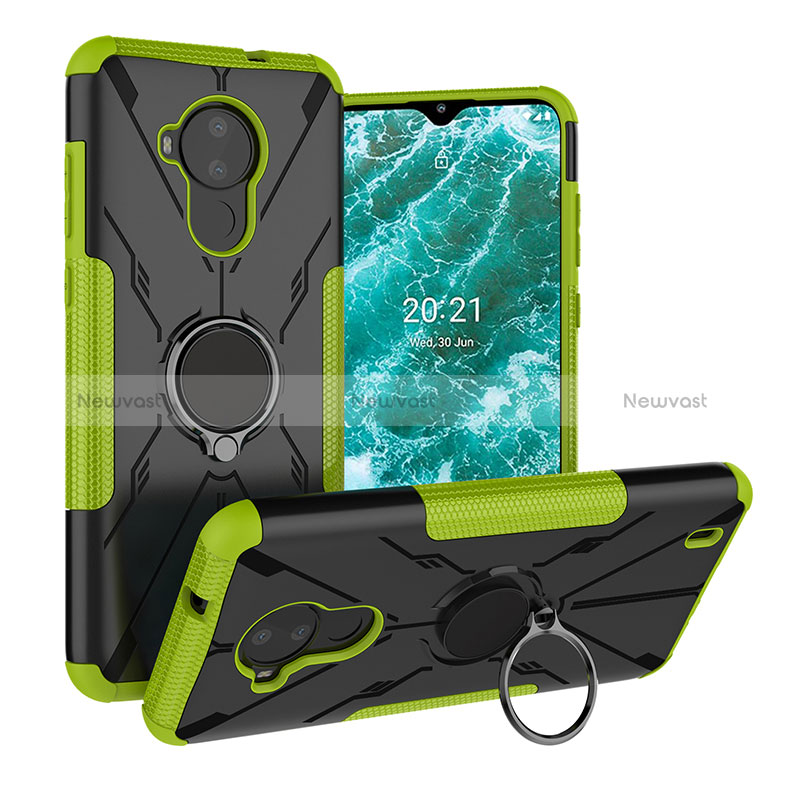 Silicone Matte Finish and Plastic Back Cover Case with Magnetic Finger Ring Stand JX1 for Nokia C30 Green