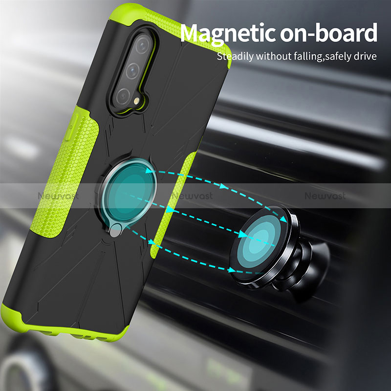 Silicone Matte Finish and Plastic Back Cover Case with Magnetic Finger Ring Stand JX1 for OnePlus Nord CE 5G