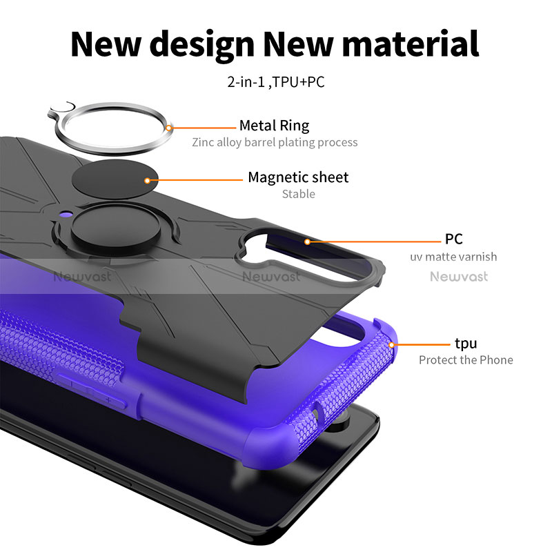 Silicone Matte Finish and Plastic Back Cover Case with Magnetic Finger Ring Stand JX1 for OnePlus Nord CE 5G