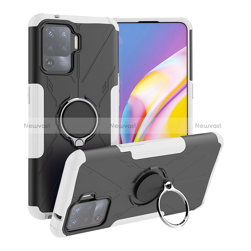 Silicone Matte Finish and Plastic Back Cover Case with Magnetic Finger Ring Stand JX1 for Oppo Reno5 F