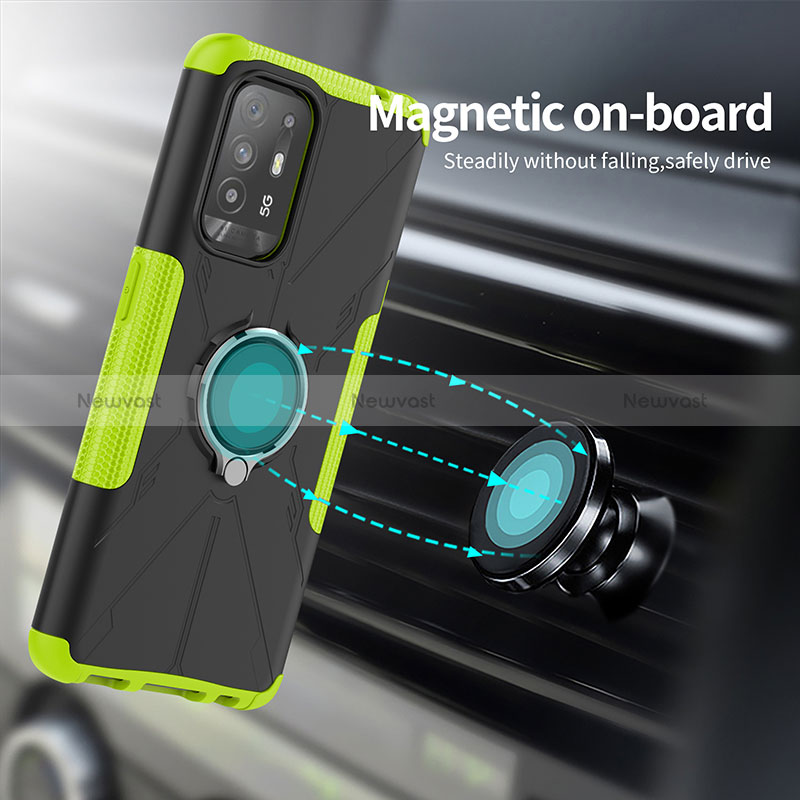 Silicone Matte Finish and Plastic Back Cover Case with Magnetic Finger Ring Stand JX1 for Oppo Reno5 Z 5G