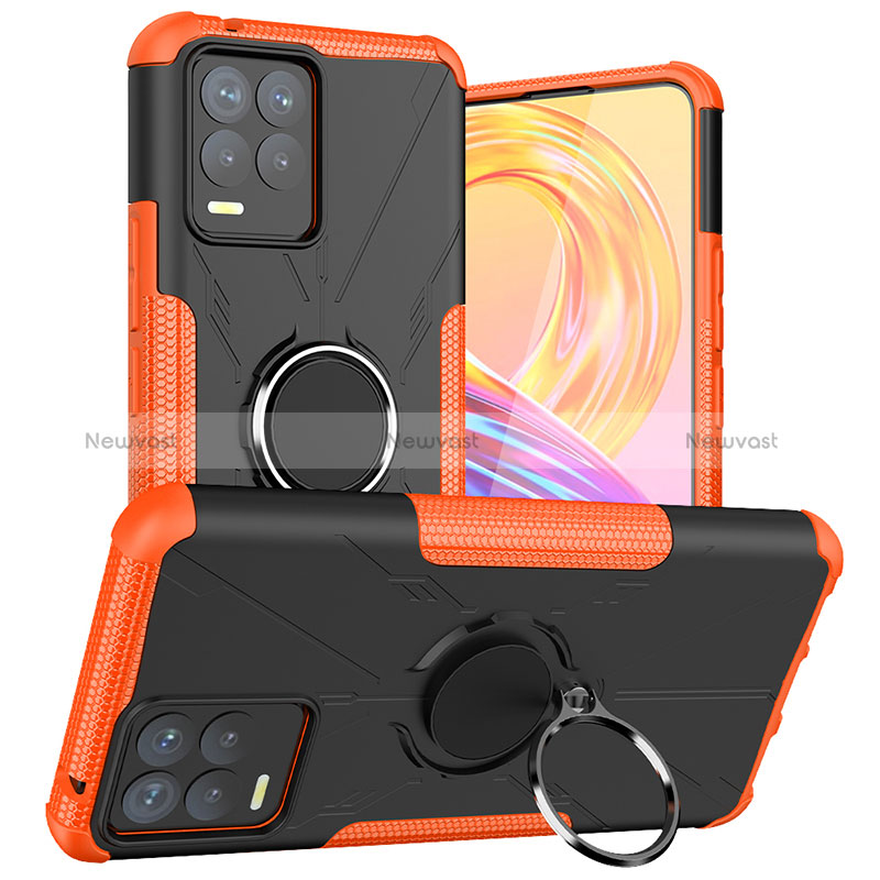 Silicone Matte Finish and Plastic Back Cover Case with Magnetic Finger Ring Stand JX1 for Realme 8 4G