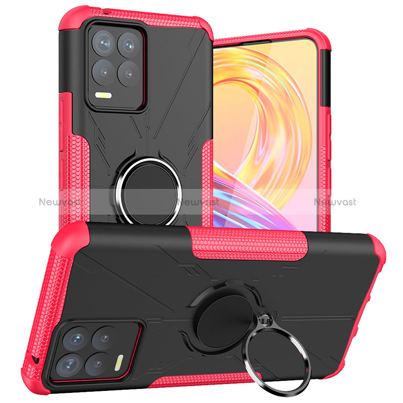 Silicone Matte Finish and Plastic Back Cover Case with Magnetic Finger Ring Stand JX1 for Realme 8 4G