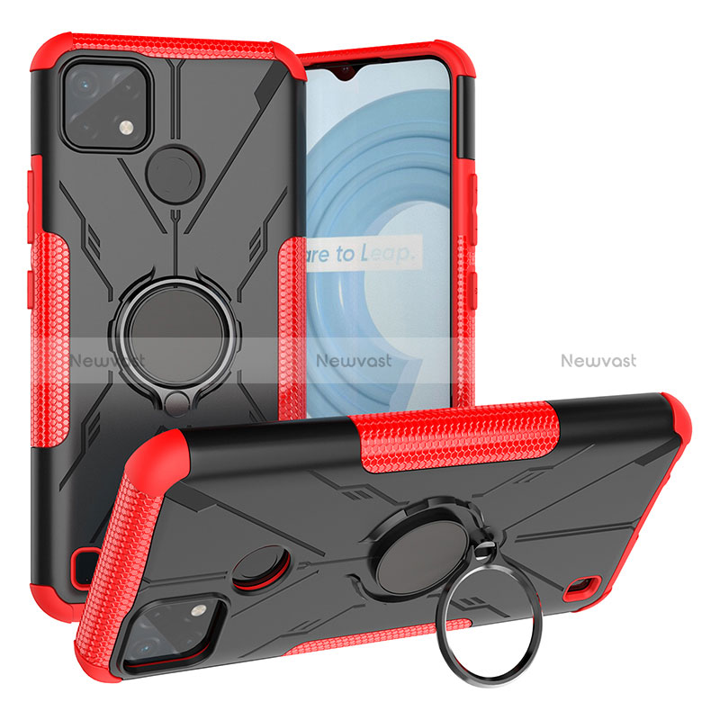 Silicone Matte Finish and Plastic Back Cover Case with Magnetic Finger Ring Stand JX1 for Realme C25Y