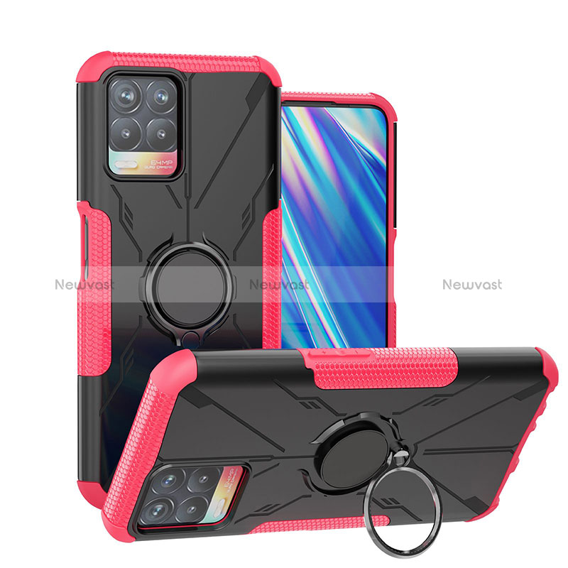 Silicone Matte Finish and Plastic Back Cover Case with Magnetic Finger Ring Stand JX1 for Realme Narzo 50 4G