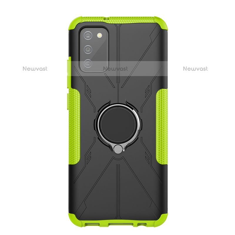 Silicone Matte Finish and Plastic Back Cover Case with Magnetic Finger Ring Stand JX1 for Samsung Galaxy A02s Green