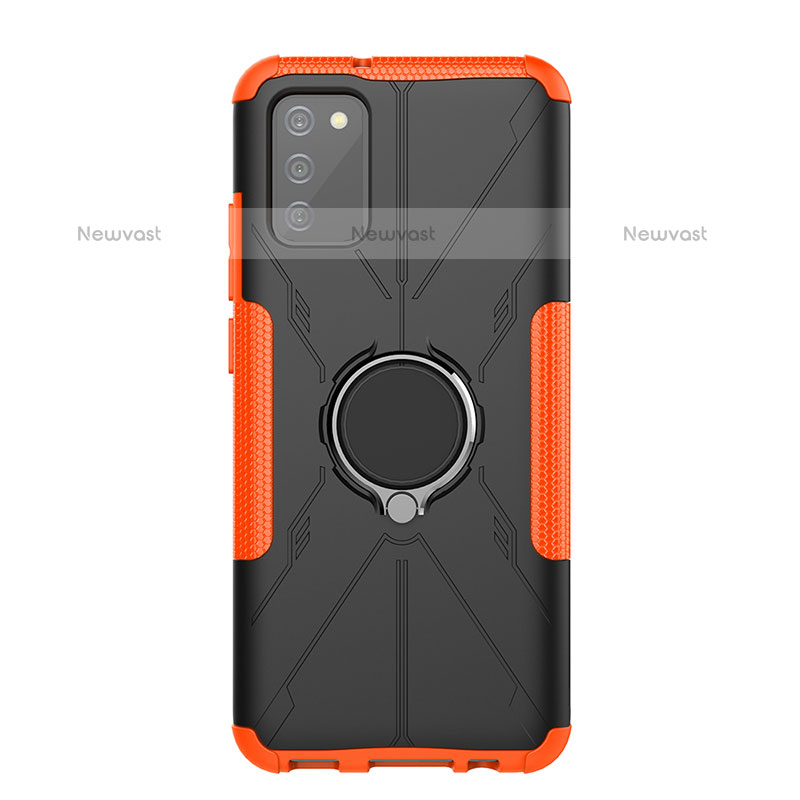 Silicone Matte Finish and Plastic Back Cover Case with Magnetic Finger Ring Stand JX1 for Samsung Galaxy A02s Orange