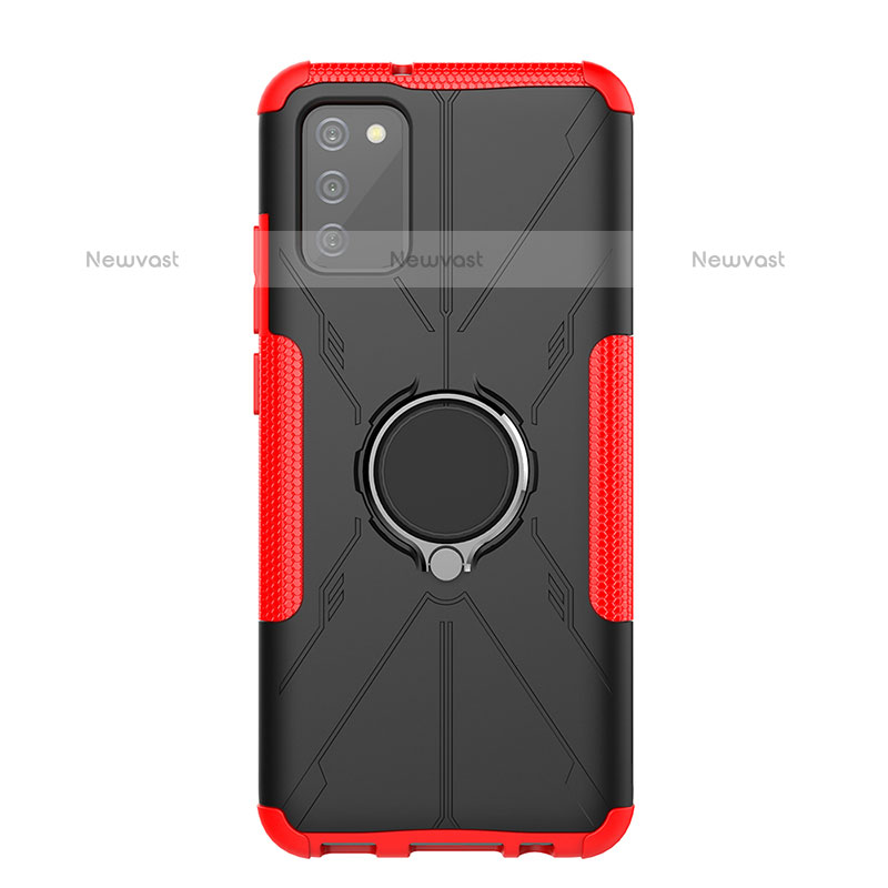 Silicone Matte Finish and Plastic Back Cover Case with Magnetic Finger Ring Stand JX1 for Samsung Galaxy A02s Red