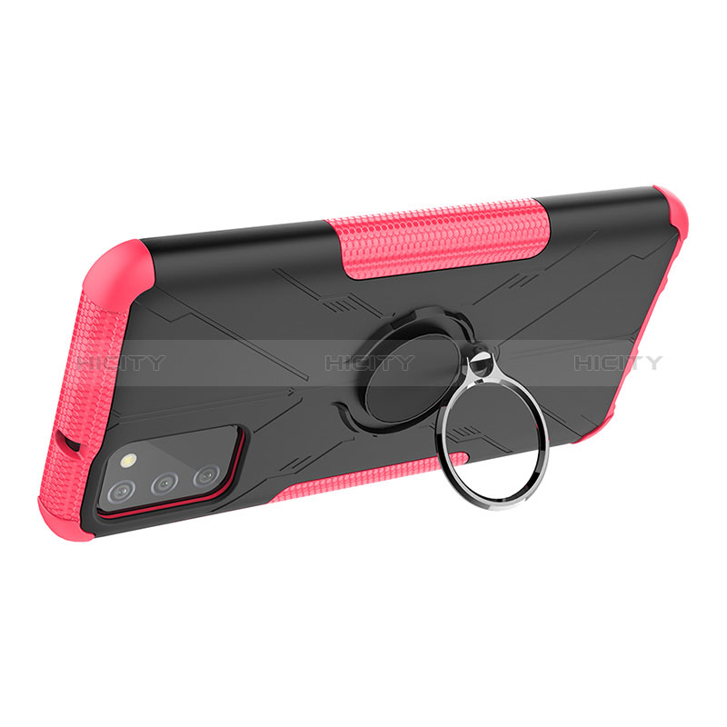 Silicone Matte Finish and Plastic Back Cover Case with Magnetic Finger Ring Stand JX1 for Samsung Galaxy A03s