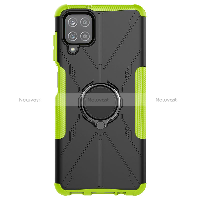 Silicone Matte Finish and Plastic Back Cover Case with Magnetic Finger Ring Stand JX1 for Samsung Galaxy A12 5G Green