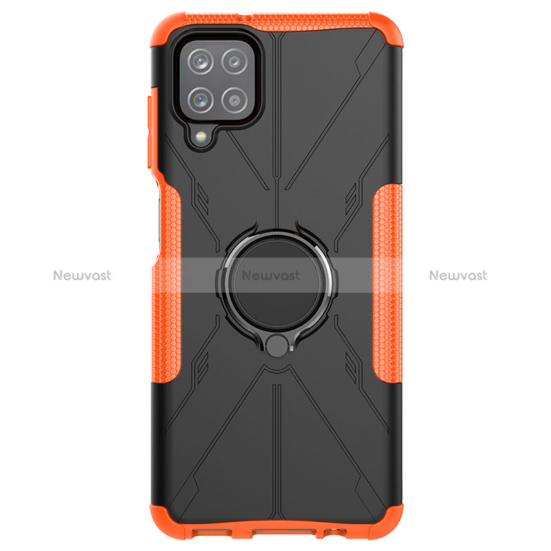 Silicone Matte Finish and Plastic Back Cover Case with Magnetic Finger Ring Stand JX1 for Samsung Galaxy A12 5G Orange