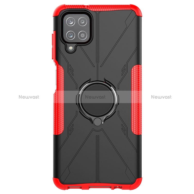 Silicone Matte Finish and Plastic Back Cover Case with Magnetic Finger Ring Stand JX1 for Samsung Galaxy A12 5G Red