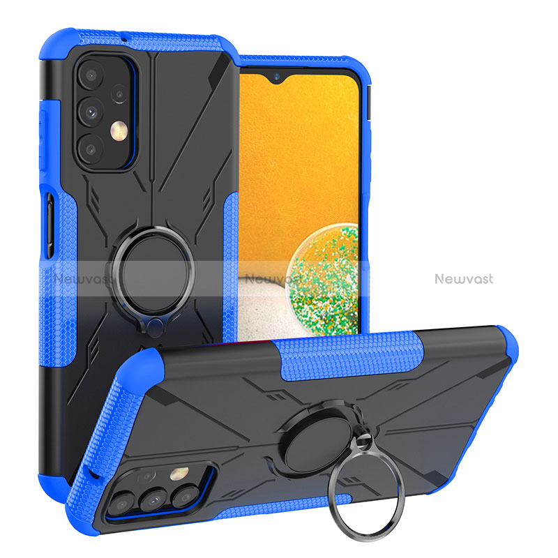 Silicone Matte Finish and Plastic Back Cover Case with Magnetic Finger Ring Stand JX1 for Samsung Galaxy A13 4G