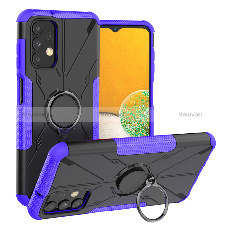 Silicone Matte Finish and Plastic Back Cover Case with Magnetic Finger Ring Stand JX1 for Samsung Galaxy A13 4G