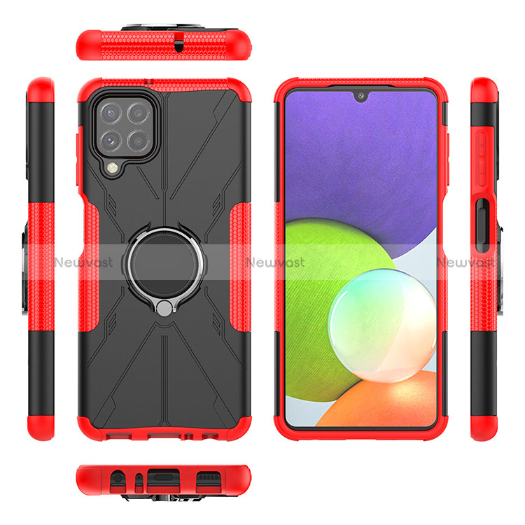 Silicone Matte Finish and Plastic Back Cover Case with Magnetic Finger Ring Stand JX1 for Samsung Galaxy A22 4G