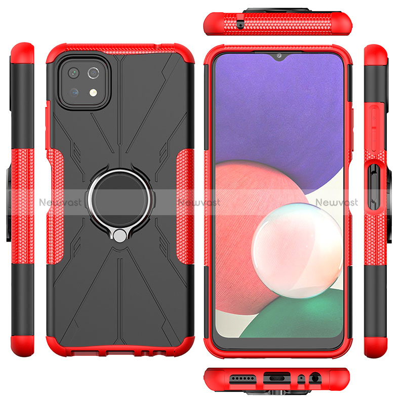 Silicone Matte Finish and Plastic Back Cover Case with Magnetic Finger Ring Stand JX1 for Samsung Galaxy A22 5G