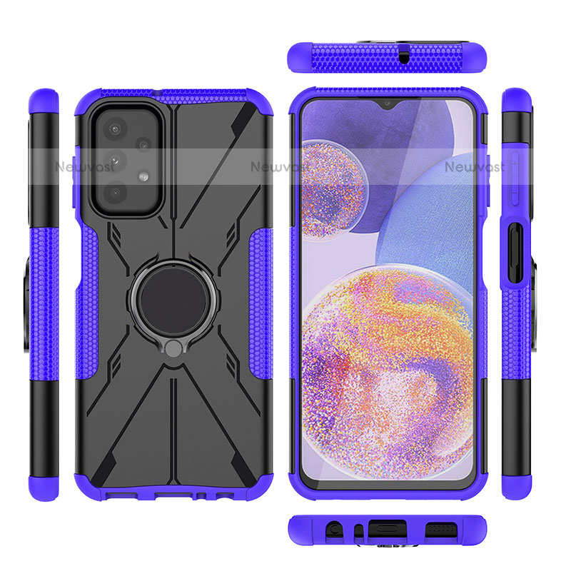 Silicone Matte Finish and Plastic Back Cover Case with Magnetic Finger Ring Stand JX1 for Samsung Galaxy A23 5G