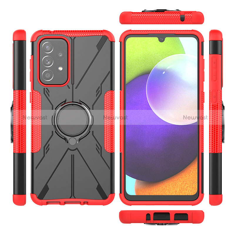Silicone Matte Finish and Plastic Back Cover Case with Magnetic Finger Ring Stand JX1 for Samsung Galaxy A33 5G